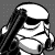 Pixelated black-and-white animation of a helmeted figure with long hair, holding a rifle across its chest in multiple poses.