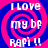 Four identical display a pink and blue spiral background with white text reading "I LOVE my bf Rapi !!" in a pixelated font