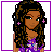Pixel art of a female character in purple and white attire with long curly hair, pink earrings, and text reading 'whut thg', 'hook gon', 'be?!'
