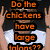 Two side-by-side show a person with raised hands and a rooster in a grassy background, with text overlays changing between