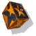 A golden star-shaped icon with black accents rotates through multiple angles against a light gray background, displaying different facets of its 3D form.