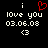 Pixelated text and symbols on black background with red heart symbol above 'i love you' text.
