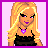 A 4x4 contact sheet of animated frames from a pixel art buddy icon featuring a blonde character in purple-themed attire with text elements and symbols.