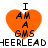 Four orange heart-shaped icons with black text reading "I AM A GMS" above "HEERLEAD-HEERLEAD" on a white background, two with pixelated text and two with clearer text.