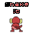 Pixelated red character with yellow ears and pink belly performs a sequence of animated movements including arm swings, head turns, and body shifts beneath 'shake it' text.