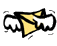 A yellow triangular shape with white cloud-like elements shifts through four positions against a gray background.