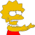 Pixelated yellow-haired character with wide eyes and open mouth, wearing red dress, extending right arm forward against white background.