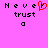 Pixelated text on pink background with red heart replacing 'R' in 'Never' on left side, repeated on right side.