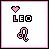 A 3x2 contact sheet of six animated frames showing a pixel art Leo zodiac icon with pink and black elements, featuring text variations and heart symbols.