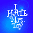 Blue background with white text reading "I HATE THIS." in a pixelated, fragmented style across four
