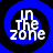 A 48x48 pixel animated buddy icon displayed in a contact sheet with three visible frames showing the phrase "IN THE ZONE" over concentric blue and black rings, with slight variations between frames.