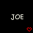 Two identical pixelated 'JOE' text displays with red heart symbols below each on a black background.
