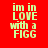 Red background with repeated light green text 'im in LOVE with a FIGG' arranged in three of four, one partially grayed out