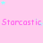 Pink background with repeated 'Starcastic' text and scattered cyan stars, partially cropped on the right.