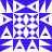 Blue and white pixelated geometric pattern with symmetrical bow tie, star, and triangle shapes arranged in a grid.