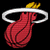A pixelated red basketball with a white ring and yellow flame on top against black background.