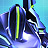 Pixelated static icon featuring a dark blue and black figure with yellow vertical stripe against light blue background, rendered in low-resolution 256x256 pixels.