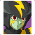 Pixel art character with green skin and yellow lightning bolt on black hood, displayed across 8 animated frames showing facial expression changes against purple background.