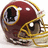 A pixelated football helmet with maroon and gold coloring, featuring a white stripe on the side.