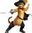 Pixelated character in dynamic pose wearing brown jacket, black pants, and dark hat with tail; arms extended, legs spread wide against white background.