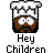 Pixel art icon of a South Park character with brown skin and black hair wearing a white chef's hat, next to red text reading 'Instant Icons' and '.com', with large black text below the icon saying 'Hey Children'.
