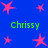 Blue background with pink star shapes and green text reading "Chrissy" in four positions.