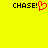 Yellow background with black text 'CHASE!' and a red pixelated heart symbol replacing the exclamation mark on the left side.