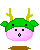Pixelated character with green hat and yellow antlers, pink rounded face showing four distinct mouth expressions across frames.