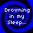 Four identical blue spiral patterns with white text reading "Drowning in my Sleep..." arranged in a on a black background