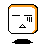 Pixelated square icon with orange border, white face, black eyes and mouth; left eye has three vertical lines in one frame.