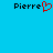 Blue background with two black text 'Pierre' labels, one featuring a red pixelated heart replacing the letter 'o'.