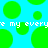 Pixelated green circles float on a bright cyan background with repeated white text reading 're my everye my every' in a retro digital style.