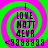 A static digital image with a bright green and pink spiral background displaying text elements in black pixelated font.