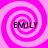 Four identical pink spiral patterns arranged in a , each containing the text EMILY in black pixelated letters