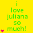 Yellow background with green text reading 'i love juliana so much!' and pink heart symbols in varying quantities across repeated sections.