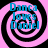 Four identical spiral patterns with pink and black stripes, each containing blue text reading "Dance loves Daniel" in a pixelated font.