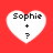 Four white heart-shaped icons on a red background, each containing the text "Sophie + ?" in black pixelated font.