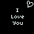 Pixelated white text and heart symbol on black background, two identical 'I Love You' phrases side-by-side with a pixel-art heart above.