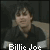 A 6-frame animated contact sheet showing a person in a black shirt with white sleeves across six panels, each displaying the text "Billie Joe" in different colors and styles.