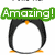 Animated penguin icon with green 'Amazing!' text overlay, showing sequential changes in the penguin's posture and head position across frames.