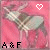 Pixelated pink background with two light blue figures holding hands, white heart symbols above them, and 'A & F' text at the bottom.