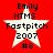 Red background with four identical white star-shaped icons containing black text: 'Emily', 'HTMS', 'Fastpitch', '2007', '#3'.