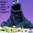 Animated sequence showing a dark blue furry character with large black eyes and open mouth against purple background, text changes from 'Cookies Not' to 'FRUIT!' across frames.