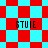 Red and cyan checkered pattern with four instances of the text 'STUIE' in black pixelated font, displayed across two distinct layouts