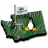 Green pixelated shape resembling a landmass with a white flagpole, small flag, and yellow circular elements on its surface.