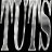 Black and white pixelated text logo with vertical stripes on a black background, appearing as stylized letters or symbols in grayscale tones.