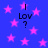 Blue background with pink stars and repeated text "I Lov ?" in black pixelated font.