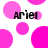 A static image with a white background filled with pink circles of varying sizes, each containing the text 'ariel' in black pixelated font.