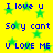 Yellow background with green star shapes and blue pixelated text repeating 'I love u', 'So y cant', 'U LOVE ME' in a pattern
