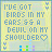 Pixelated text reads "I'VE GOT BIRDS IN MY EARS GG A DEVIL ON MY SHOULDER" with a heart symbol, over light blue background and small colored squares.
